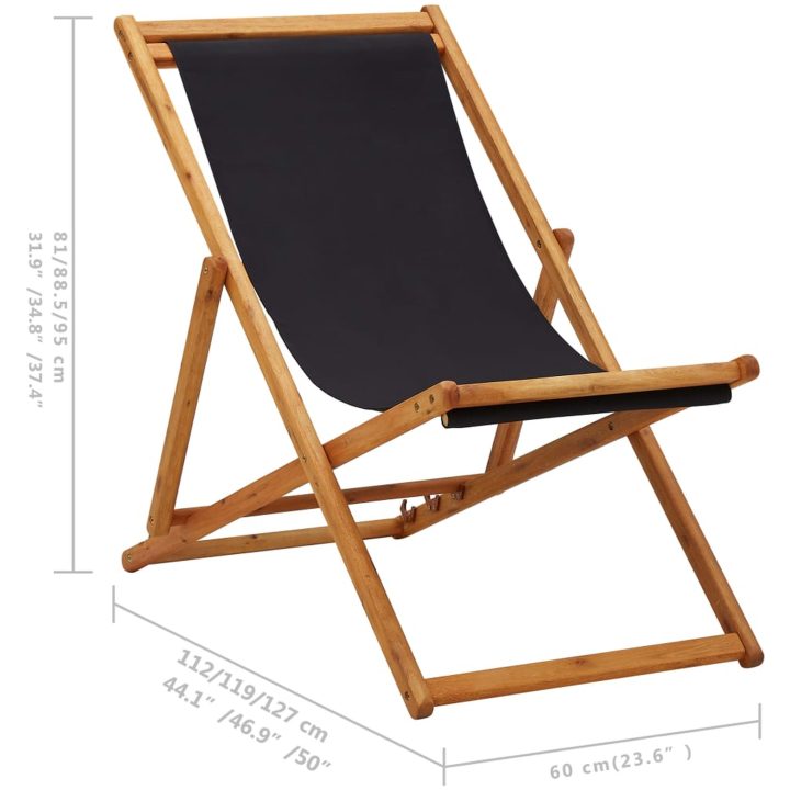 Hopfällbar strandstol eukalyptusträ och tyg svart vidaXL – bild 9