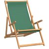 Hopfällbar strandstol massiv teak grön vidaXL – miniatyr 2