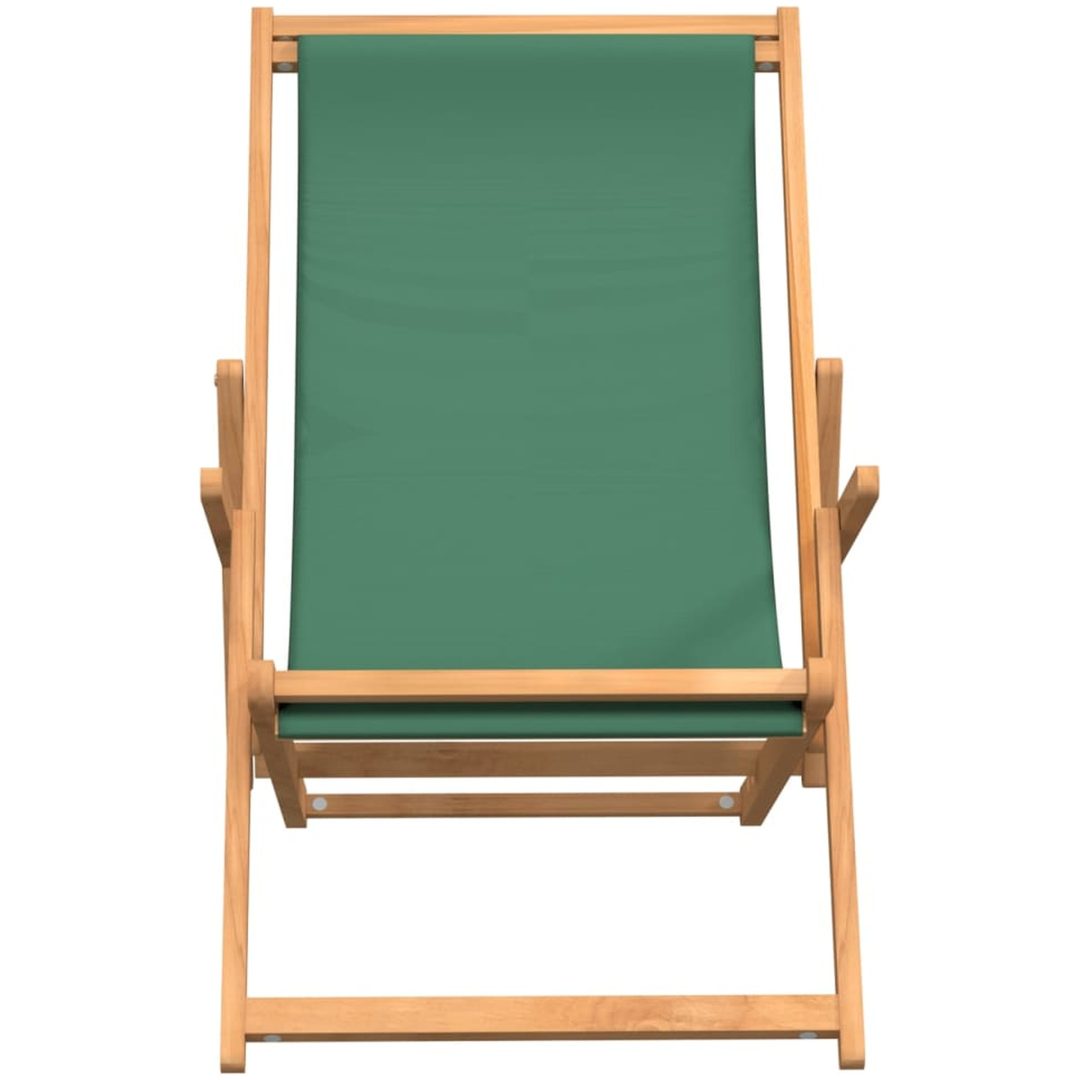 Hopfällbar strandstol massiv teak grön vidaXL – bild 3