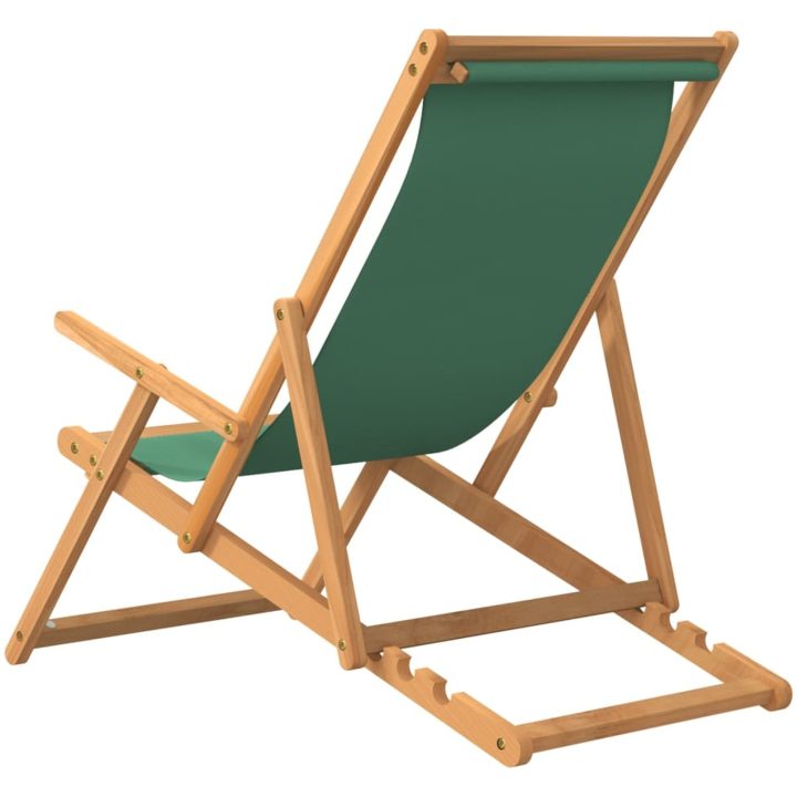 Hopfällbar strandstol massiv teak grön vidaXL – bild 5