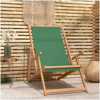Hopfällbar strandstol massiv teak grön vidaXL