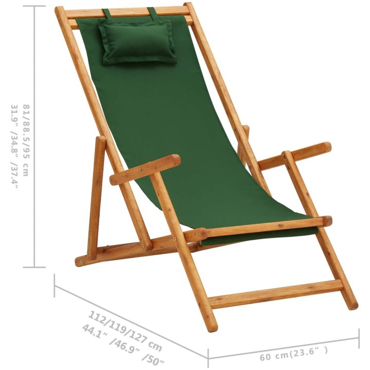 Hopfällbar strandstol massivt eukalyptusträ och tyg grön vidaXL – bild 9