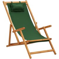 Hopfällbar strandstol massivt eukalyptusträ och tyg grön vidaXL