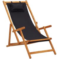 Hopfällbar strandstol massivt eukalyptusträ och tyg svart vidaXL