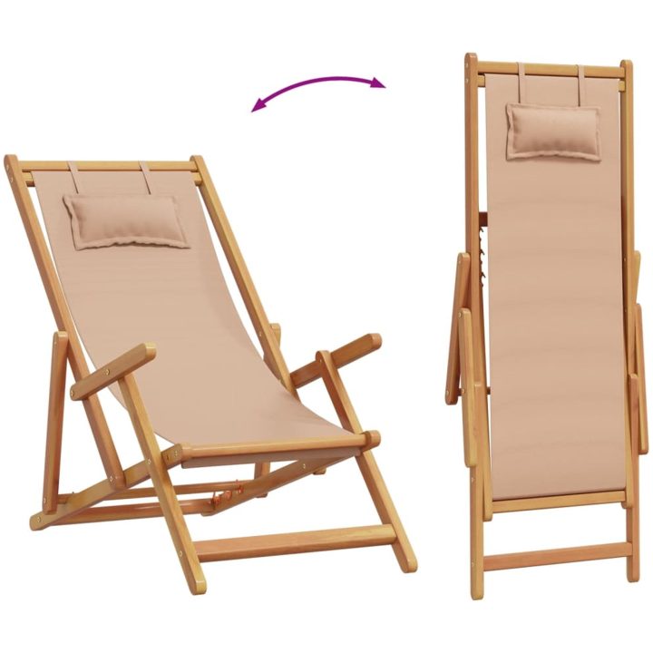 Hopfällbar strandstol taupe massivt eukalyptusträ och tyg vidaXL – bild 7