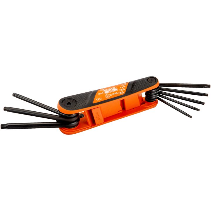 Hopfällbar Torx-nyckelsats Centrumspets Låsknapp 8 delar Svartoxiderad BAHCO T9, T10, T15, T20, T25, T27, T30, T40 – bild 4