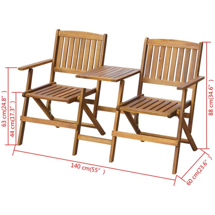 Hopfällbar trädgårdsbänk med tebord 140 cm massivt akaciaträ vidaXL – bild 4