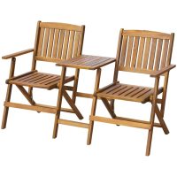 Hopfällbar trädgårdsbänk med tebord 140 cm massivt akaciaträ vidaXL