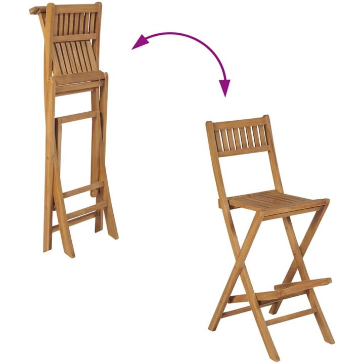 Hopfällbara barstolar 2 st massiv teak vidaXL – bild 5