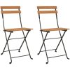 Hopfällbara caféstolar 2 st massiv teak och stål vidaXL – miniatyr 2