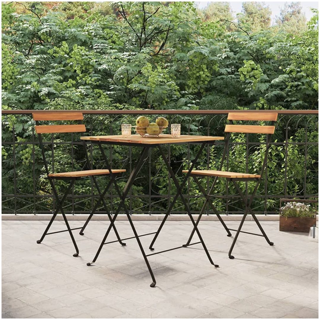 Hopfällbara caféstolar 2 st massiv teak och stål vidaXL