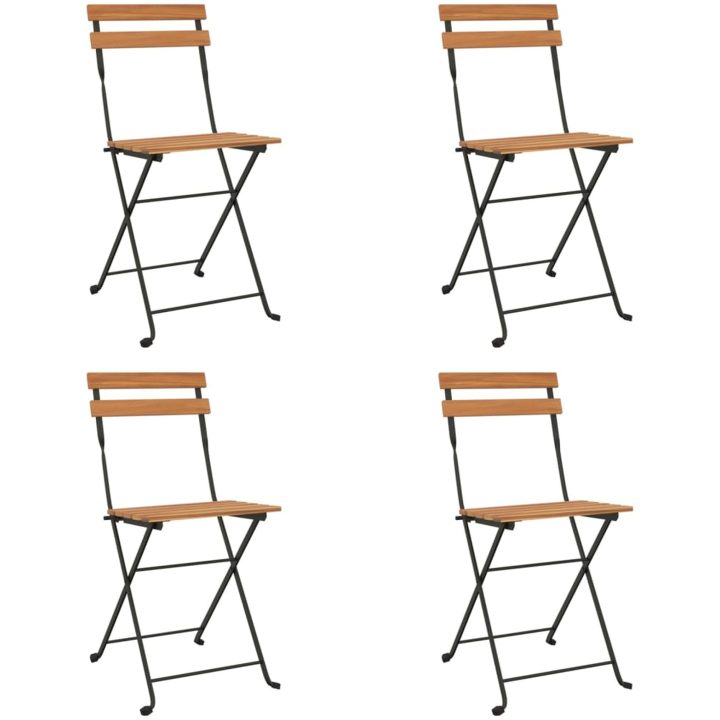 Hopfällbara caféstolar 4 st massiv teak och stål vidaXL – bild 2