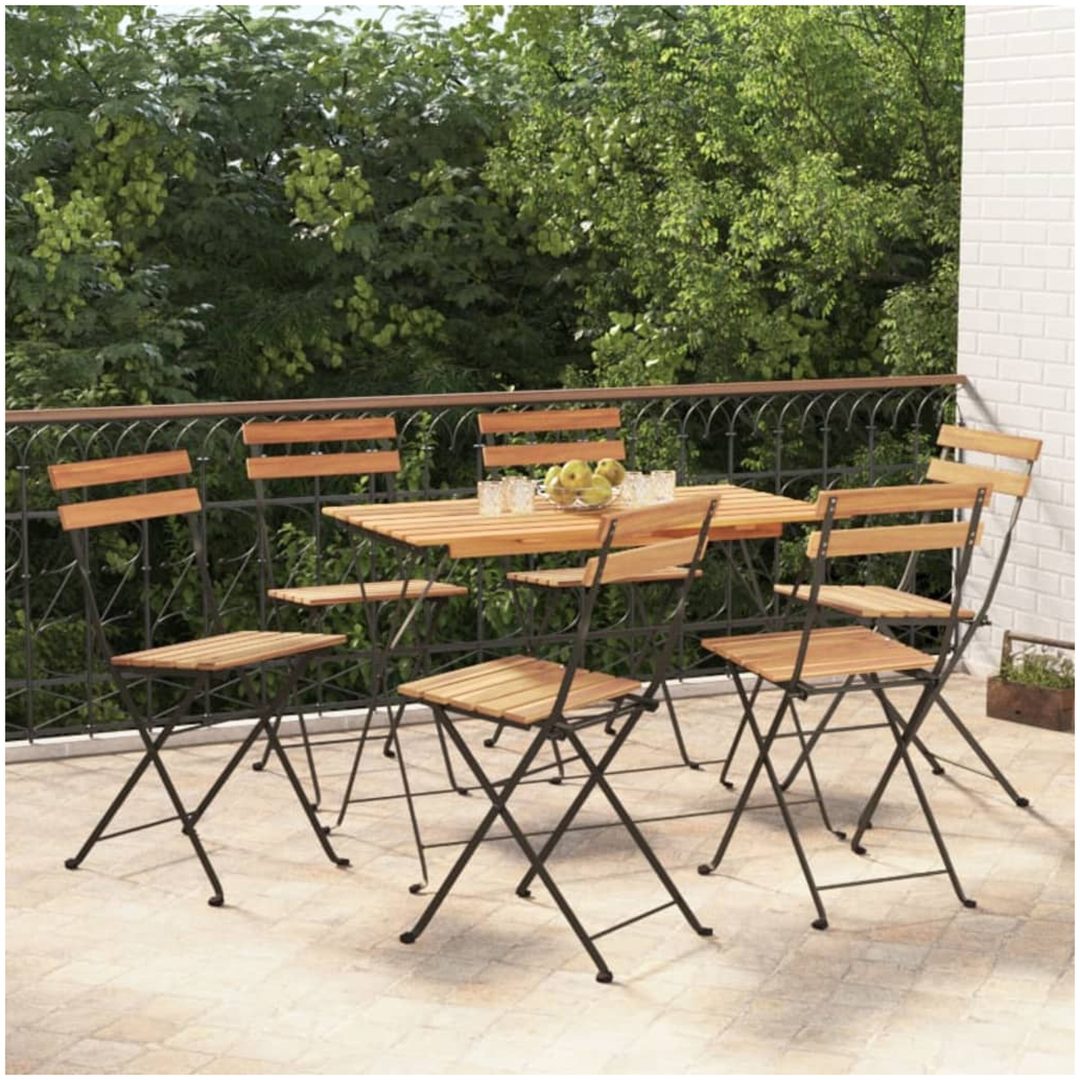 Hopfällbara caféstolar 6 st massiv teak och stål vidaXL