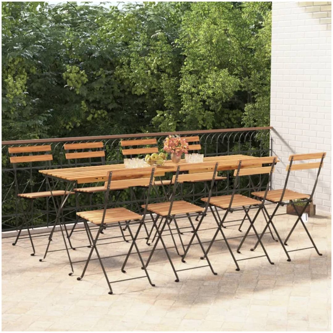 Hopfällbara caféstolar 8 st massiv teak och stål vidaXL