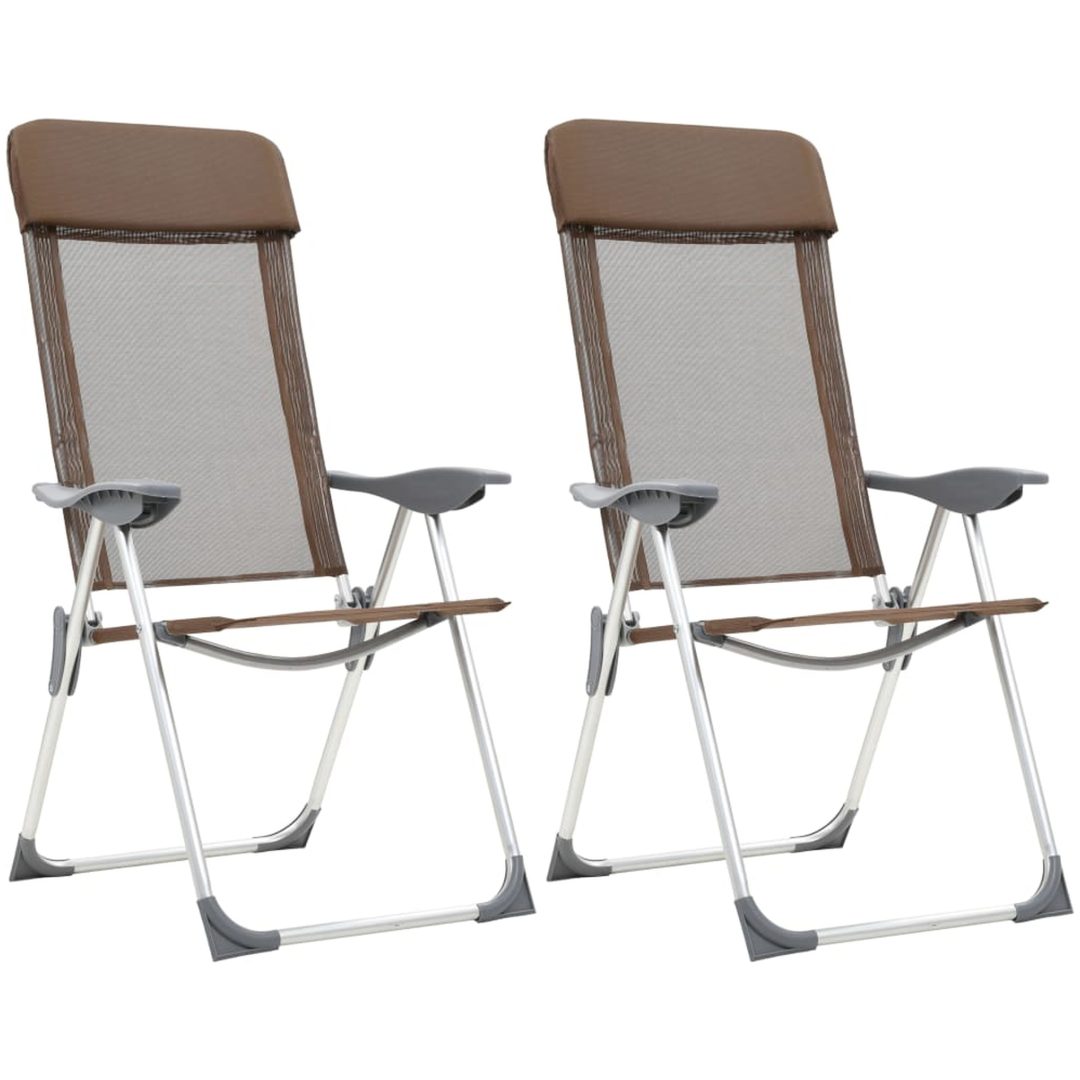 Hopfällbara campingstolar 2 st aluminium brun vidaXL