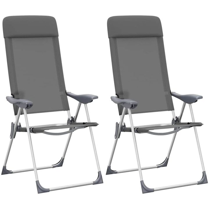 Hopfällbara campingstolar 2 st aluminium grå vidaXL – bild 2