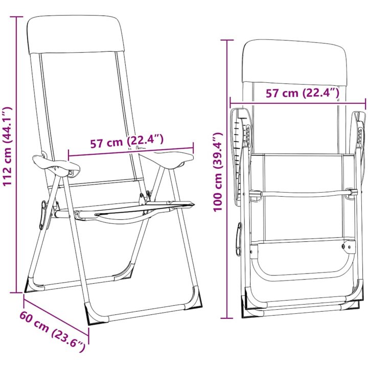Hopfällbara campingstolar 2 st aluminium grå vidaXL – bild 12