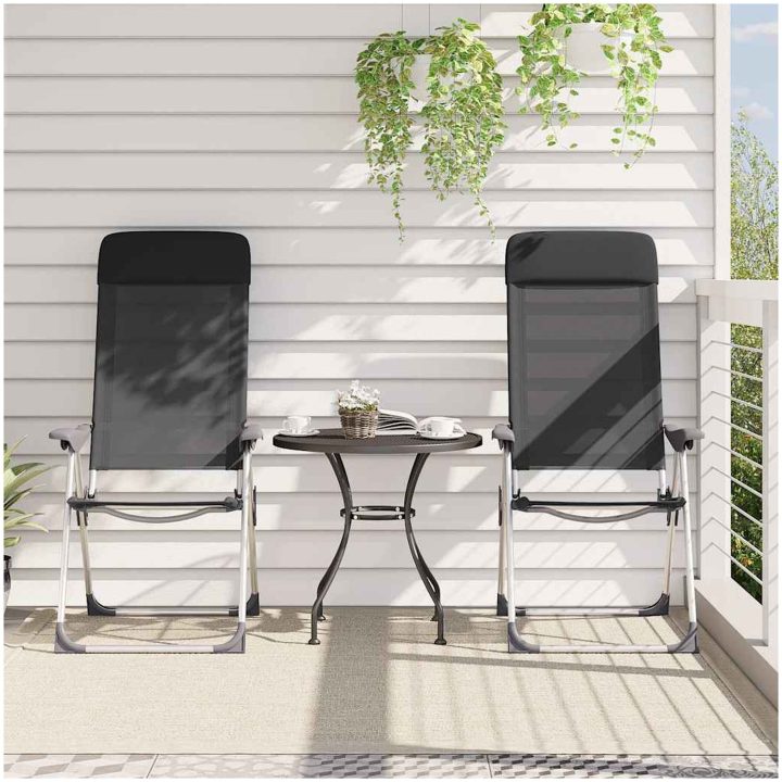 Hopfällbara campingstolar 2 st aluminium svart vidaXL – bild 3