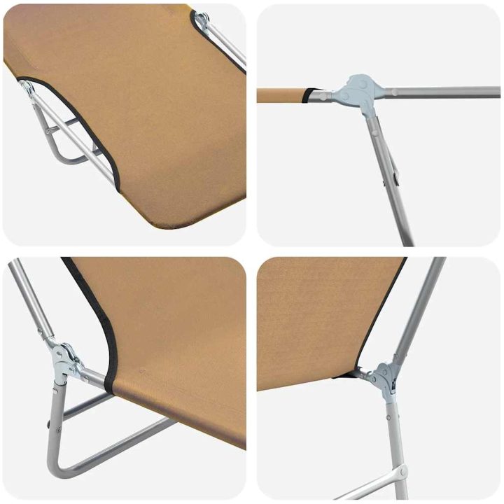 Hopfällbara solsängar 2 st stål och tyg taupe vidaXL – bild 8
