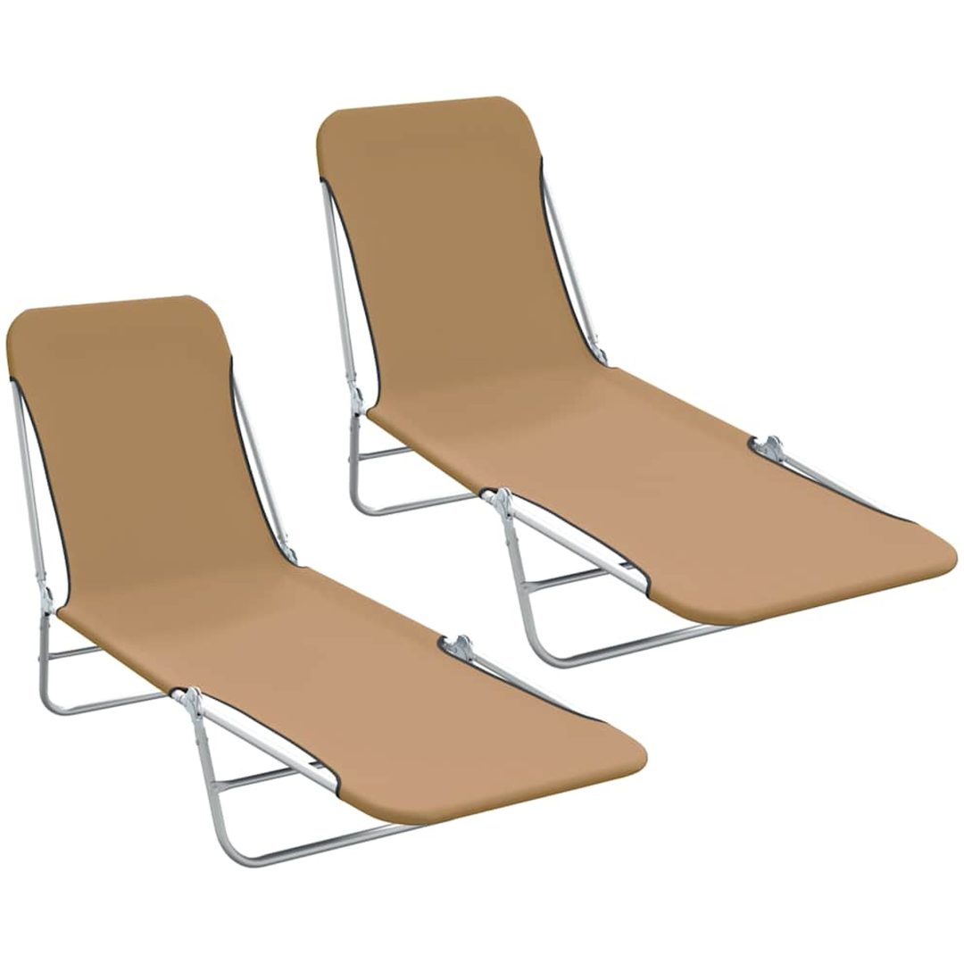 Hopfällbara solsängar 2 st stål och tyg taupe vidaXL