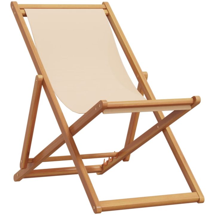 Hopfällbara solstolar 2 st beige tyg och massivt trä vidaXL – bild 3