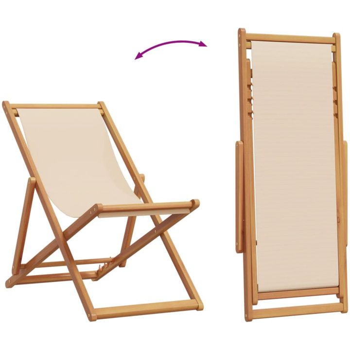 Hopfällbara solstolar 2 st beige tyg och massivt trä vidaXL – bild 7
