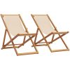 Hopfällbara solstolar 2 st beige tyg och massivt trä vidaXL – miniatyr 1