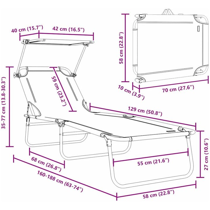 Hopfällbara solstolar 2 st med canopy bladmönster 600D Oxford tyg vidaXL Standard – bild 12