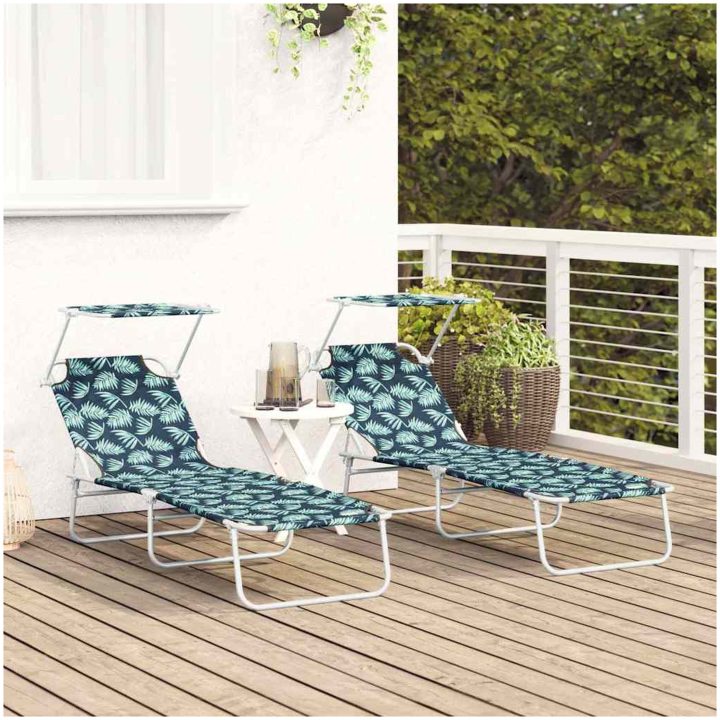 Hopfällbara solstolar 2 st med canopy bladmönster 600D Oxford tyg vidaXL Standard – bild 3