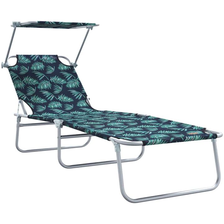 Hopfällbara solstolar 2 st med canopy bladmönster 600D Oxford tyg vidaXL Standard – bild 4