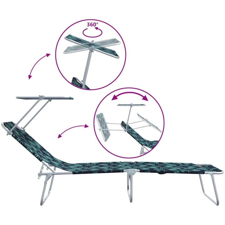 Hopfällbara solstolar 2 st med canopy bladmönster 600D Oxford tyg vidaXL Standard – bild 9