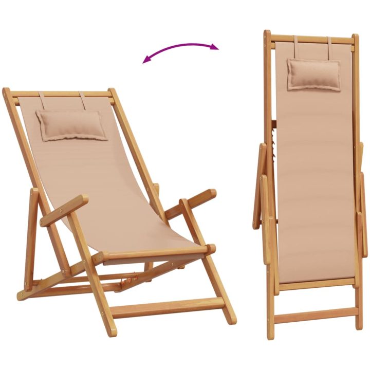Hopfällbara solstolar 2 st taupe tyg och massivt trä vidaXL – bild 7