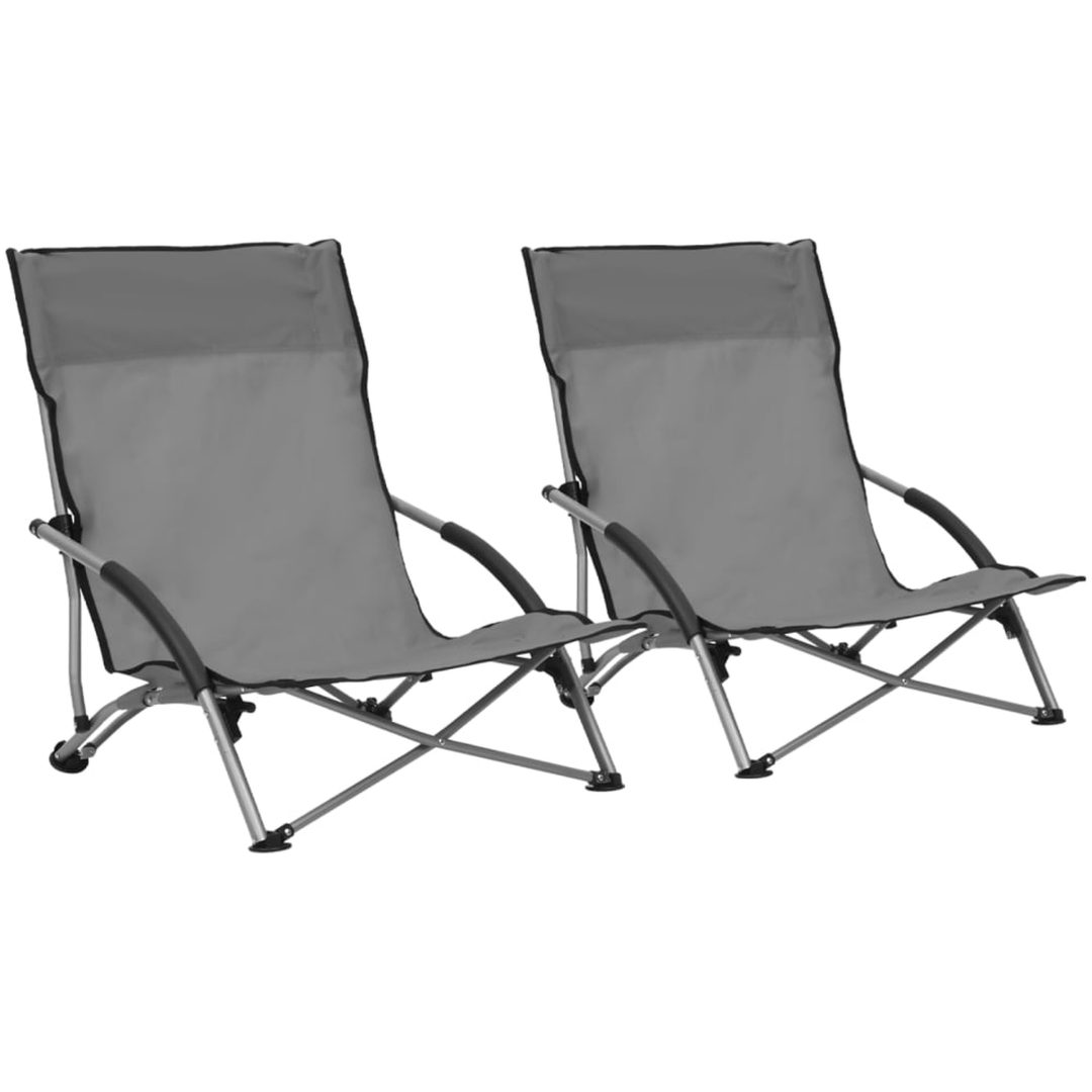 Hopfällbara strandstolar 2 st grå tyg vidaXL