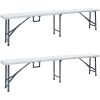 Hopfällbara trädgårdsbänkar 2 st 180 cm HDPE vit vidaXL – miniatyr 1