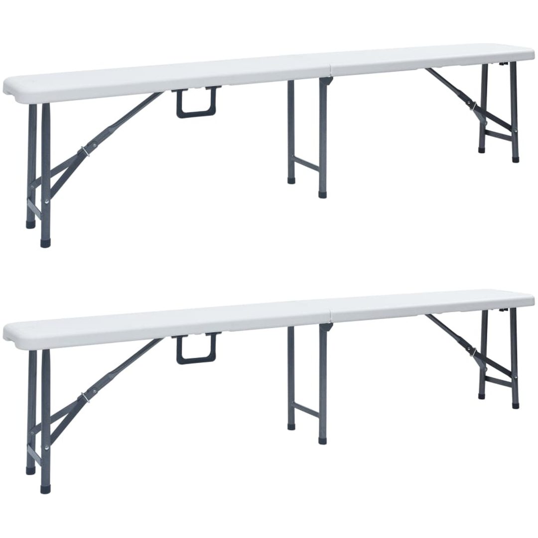 Hopfällbara trädgårdsbänkar 2 st 180 cm HDPE vit vidaXL