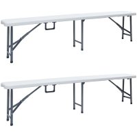 Hopfällbara trädgårdsbänkar 2 st 180 cm HDPE vit vidaXL