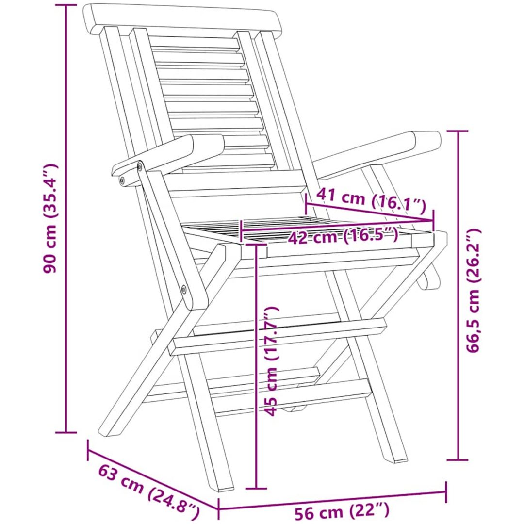 Hopfällbara trädgårdsstolar 2 st 56x63x90 cm massiv teak vidaXL – bild 8