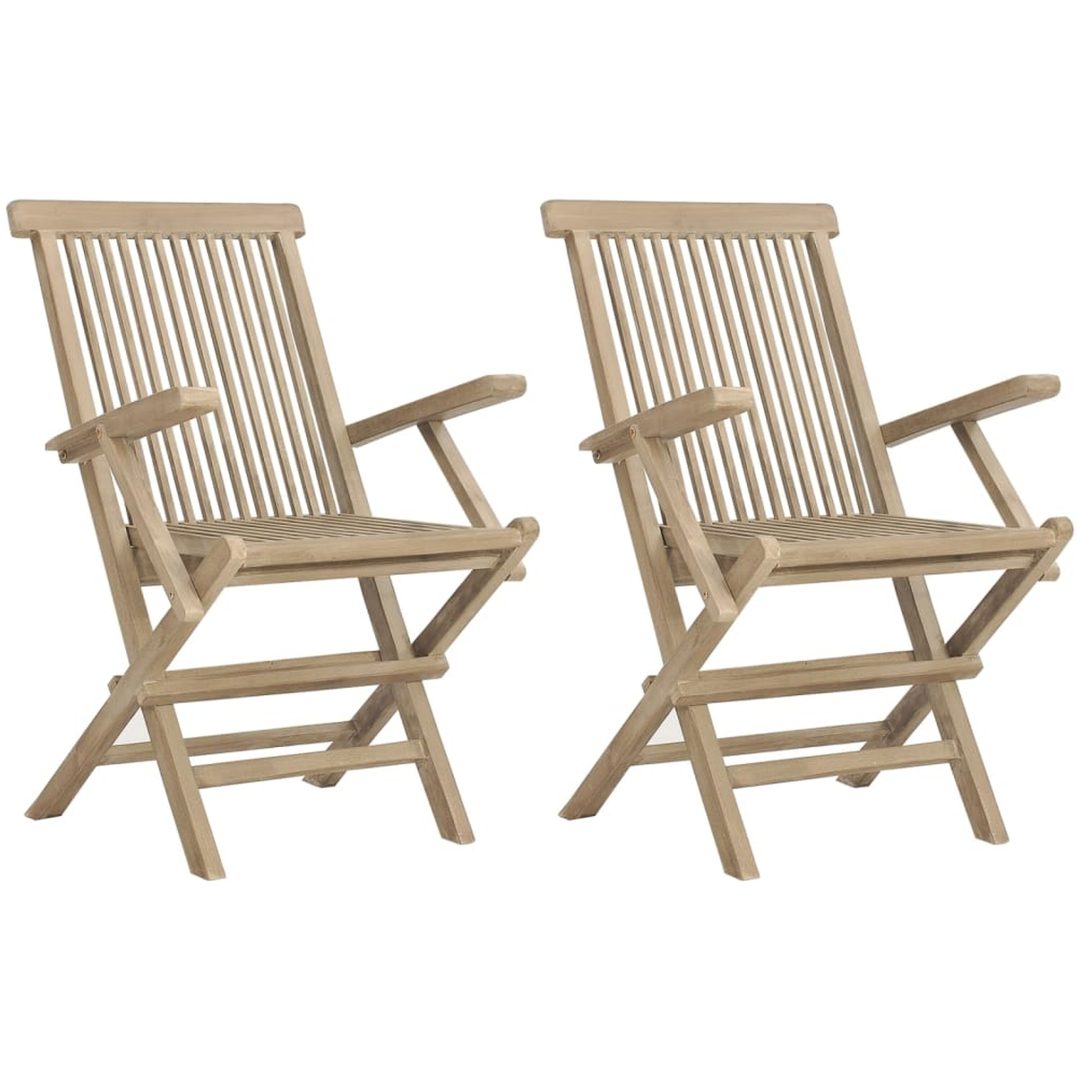 Hopfällbara trädgårdsstolar 2 st grå 56x61x89 cm massiv teak vidaXL – bild 2