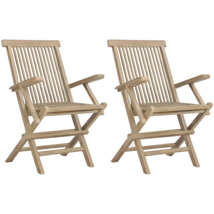 Hopfällbara trädgårdsstolar 2 st grå 56x61x89 cm massiv teak vidaXL – bild 2