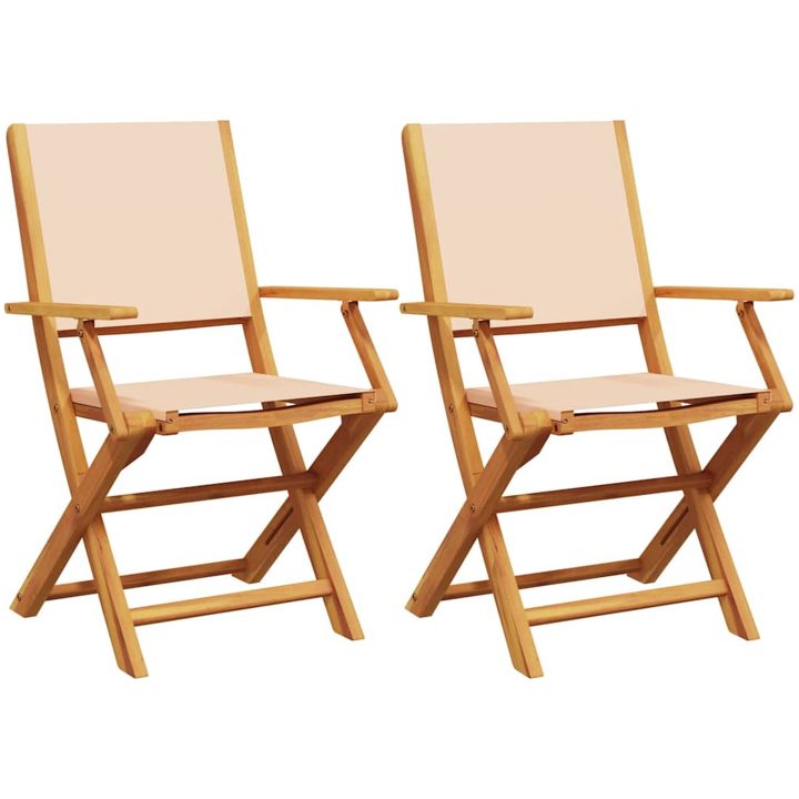 Hopfällbara trädgårdsstolar 2 st massiv akacia och tyg beige vidaXL – bild 2