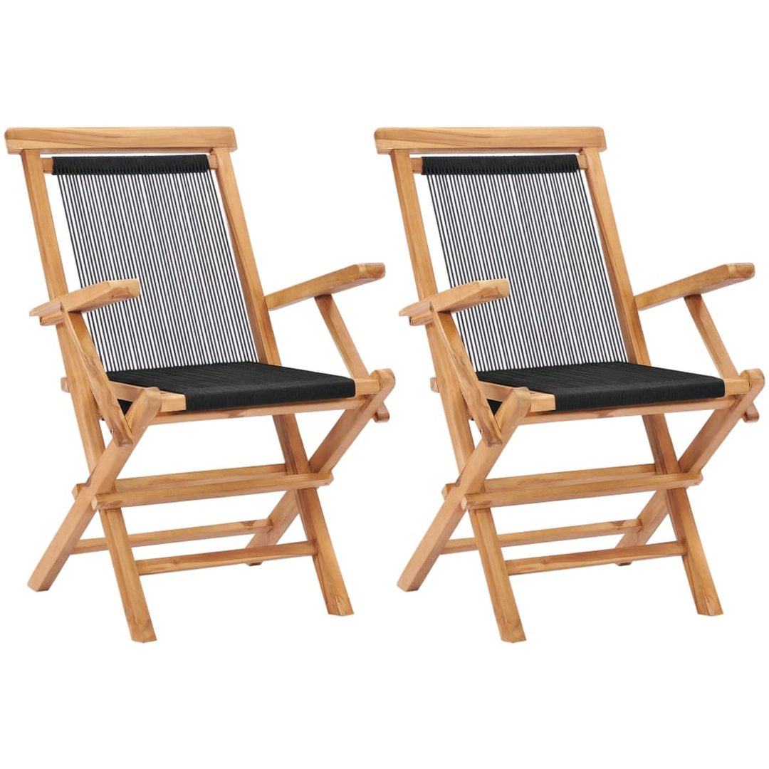 Hopfällbara trädgårdsstolar 2 st massiv teak och rep vidaXL