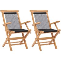 Hopfällbara trädgårdsstolar 2 st massiv teak och rep vidaXL