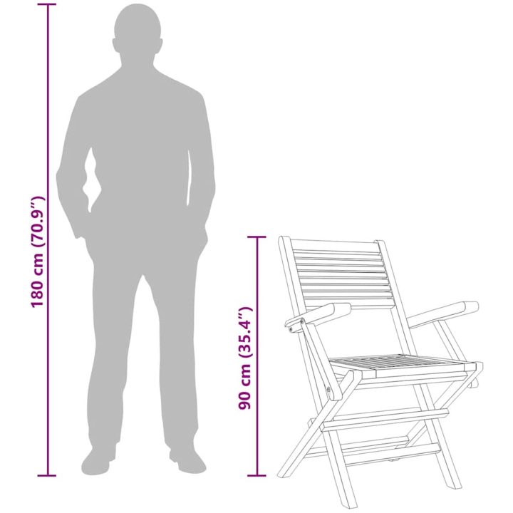 Hopfällbara trädgårdsstolar 4 st 55x62x90 cm massiv teak vidaXL – bild 6