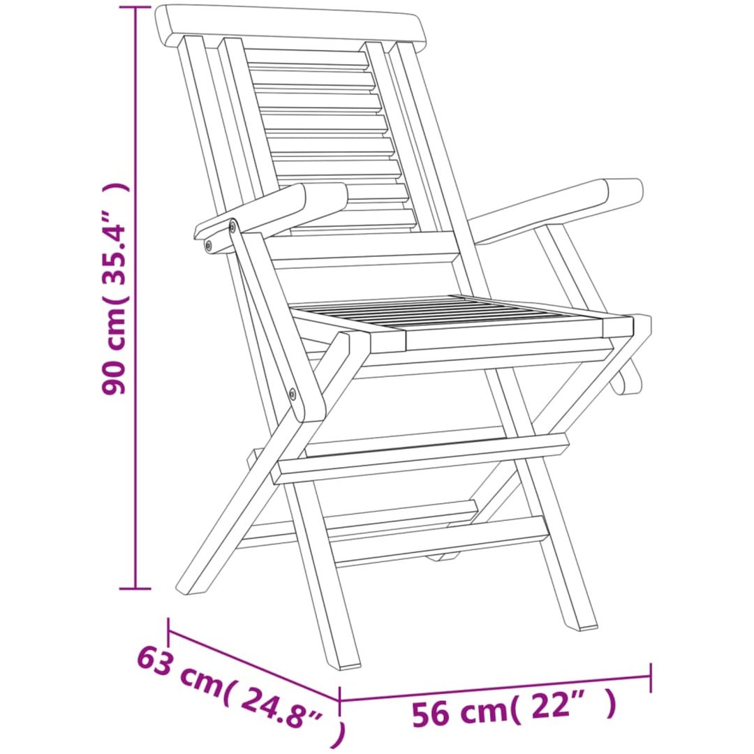 Hopfällbara trädgårdsstolar 4 st 56x63x90 cm massiv teak vidaXL – bild 5