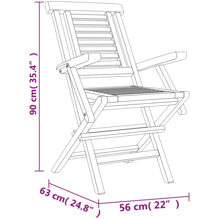 Hopfällbara trädgårdsstolar 4 st 56x63x90 cm massiv teak vidaXL – bild 5
