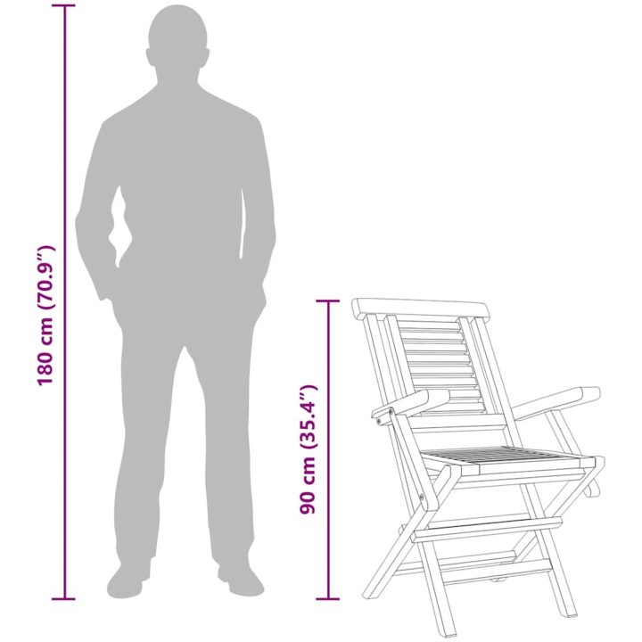 Hopfällbara trädgårdsstolar 4 st 56x63x90 cm massiv teak vidaXL – bild 6