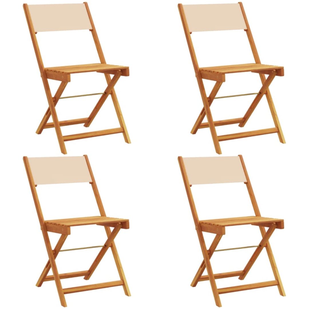 Hopfällbara trädgårdsstolar 4 st beige tyg och massivt trä vidaXL – bild 2