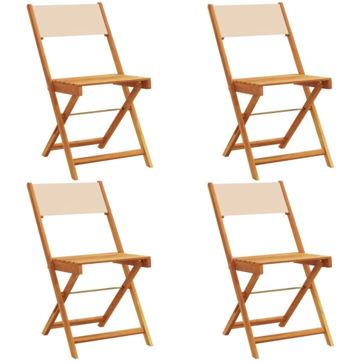 Hopfällbara trädgårdsstolar 4 st beige tyg och massivt trä vidaXL – bild 2