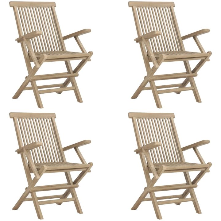 Hopfällbara trädgårdsstolar 4 st grå 56x61x89 cm massiv teak vidaXL – bild 2