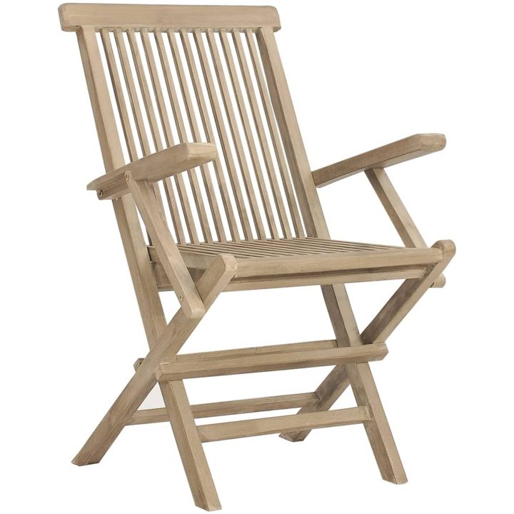 Hopfällbara trädgårdsstolar 4 st grå 56x61x89 cm massiv teak vidaXL – bild 3
